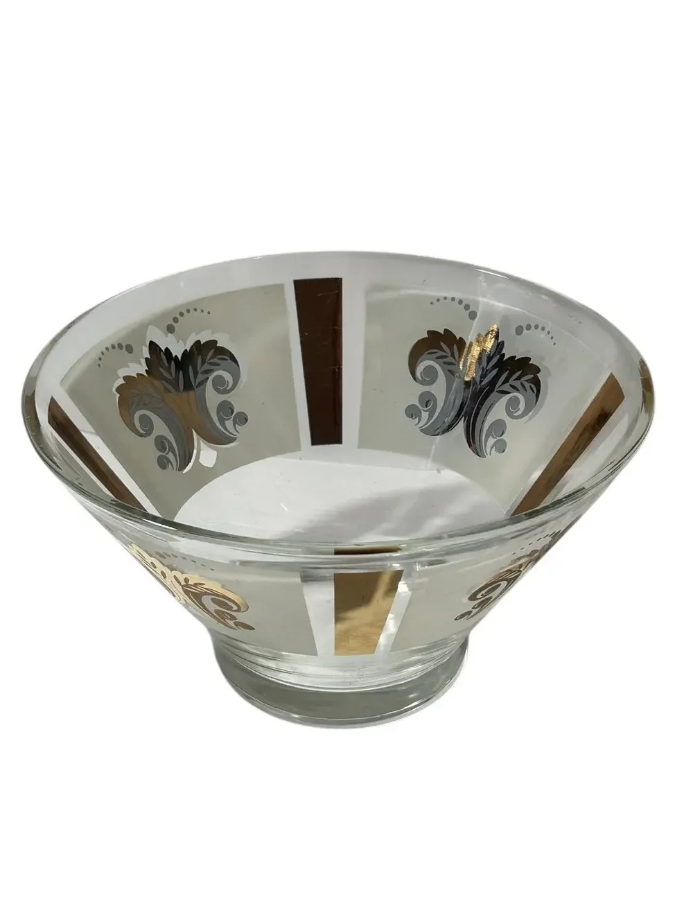 MCM Mid Century Fleur De Lis Glass Bowl Gold 60's/70's Art Deco